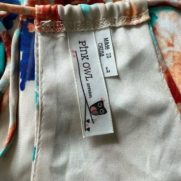 Pink Owl Woman’s Summer Lightweight Spaghetti Strap Floral Cream Dress- Size L - Picture 4 of 12